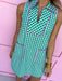 green gingham pink trim sleeveless lined collared vneck mini length womens boutique jincy's