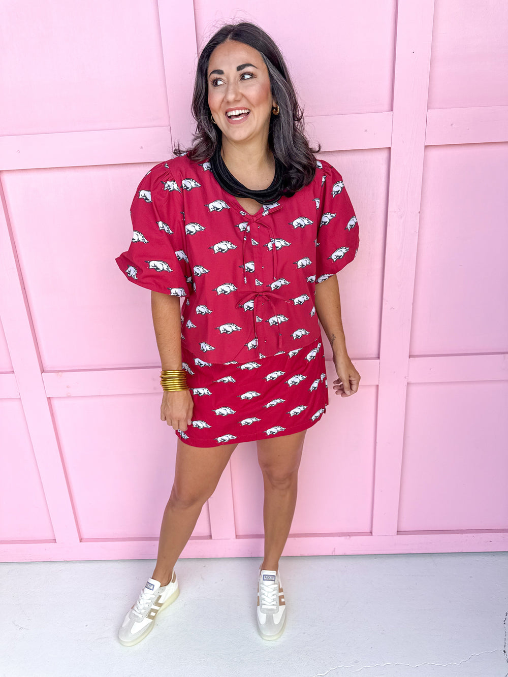 Stewart Simmons Poplin Skort Arkansas® Razorbacks Gameday women's boutique Jincy's 