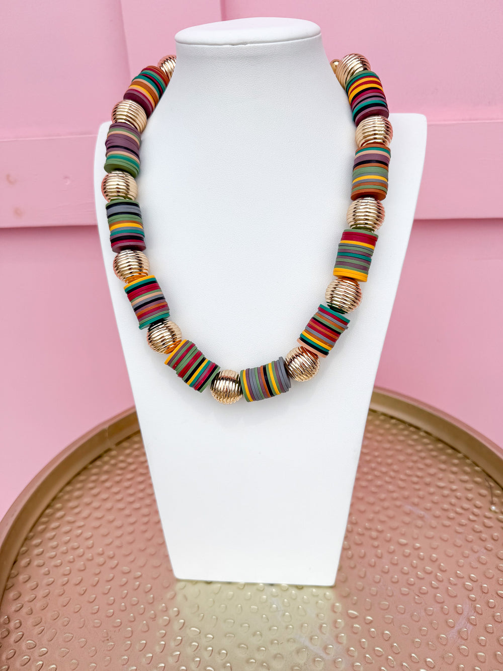Color Strand Beaded Necklace - Fall Multi