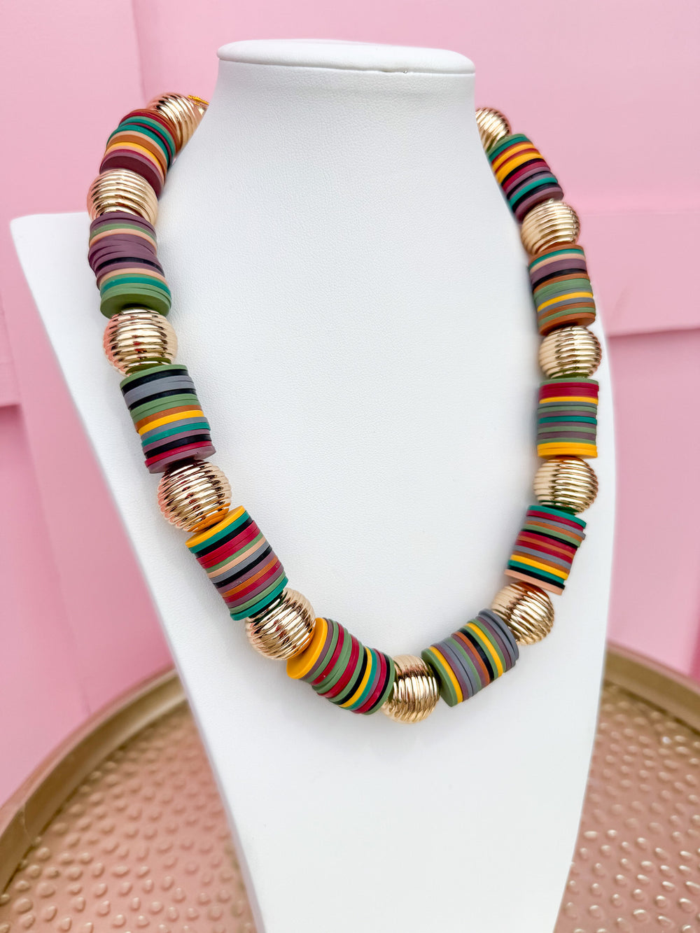 Color Strand Beaded Necklace - Fall Multi