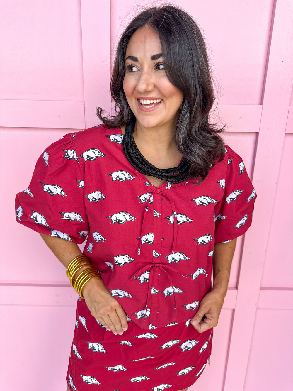 Stewart Simmons | Poplin Puff Sleeve Top - Arkansas®