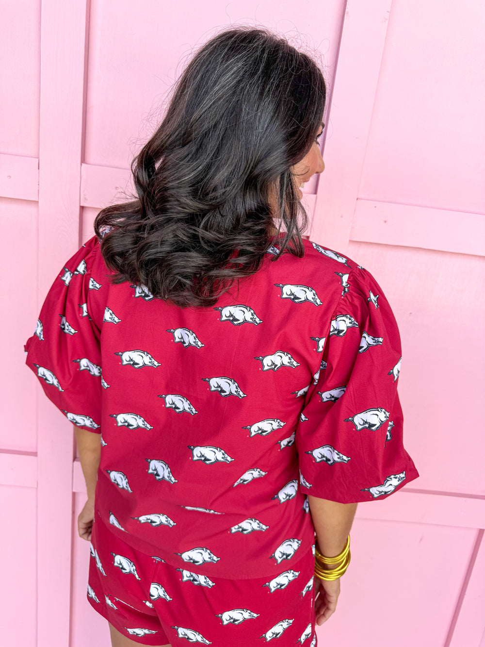 Stewart Simmons | Poplin Puff Sleeve Top - Arkansas®