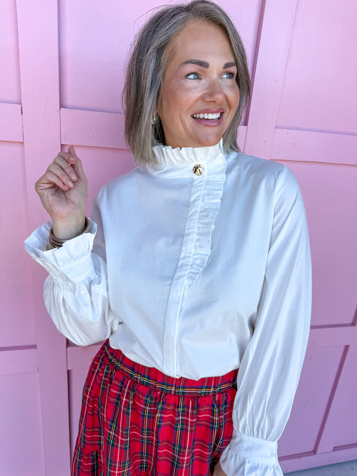 Poplin Ruffle Neck Blouse - Off White