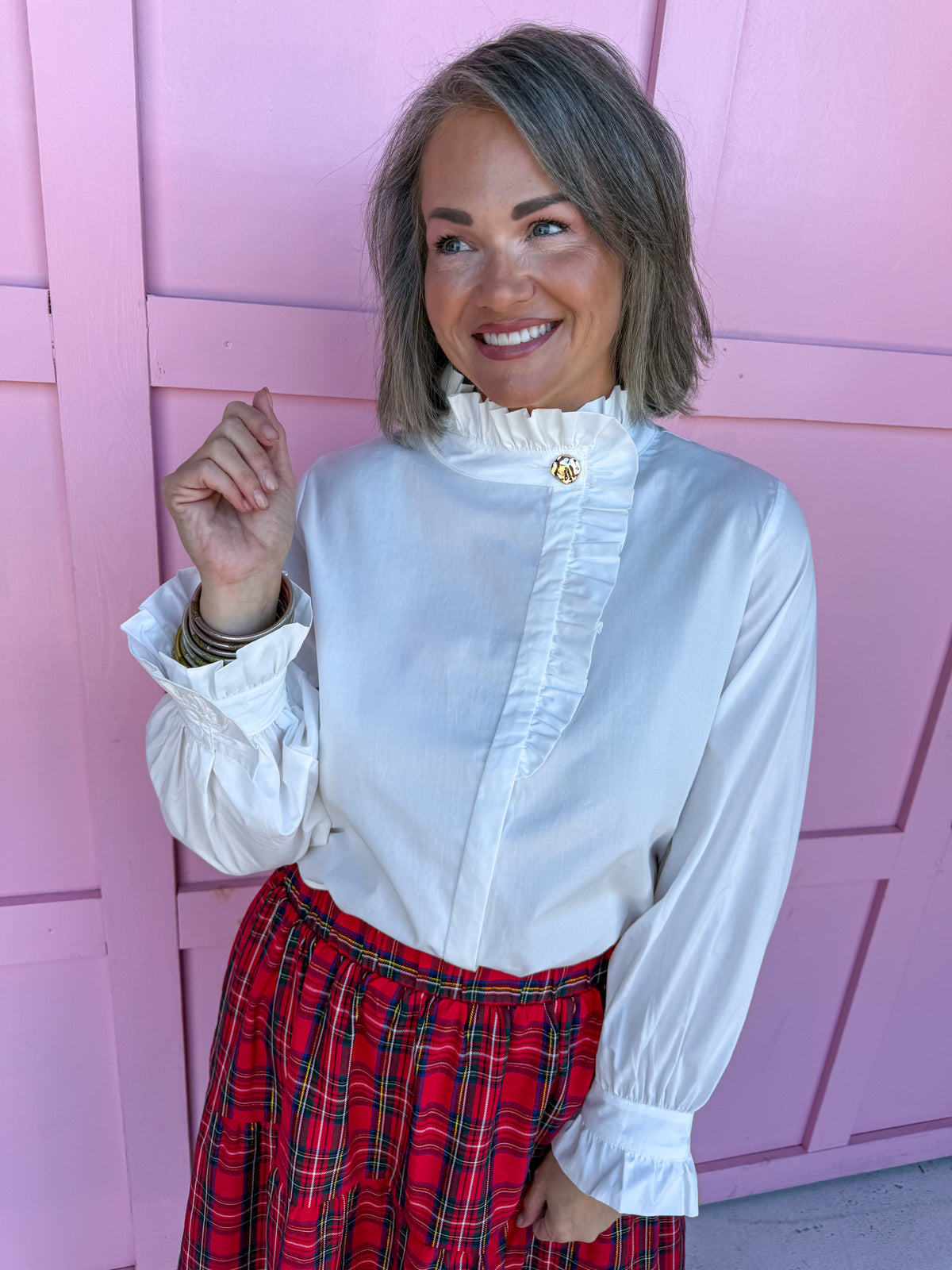 Poplin Ruffle Neck Blouse - Off White