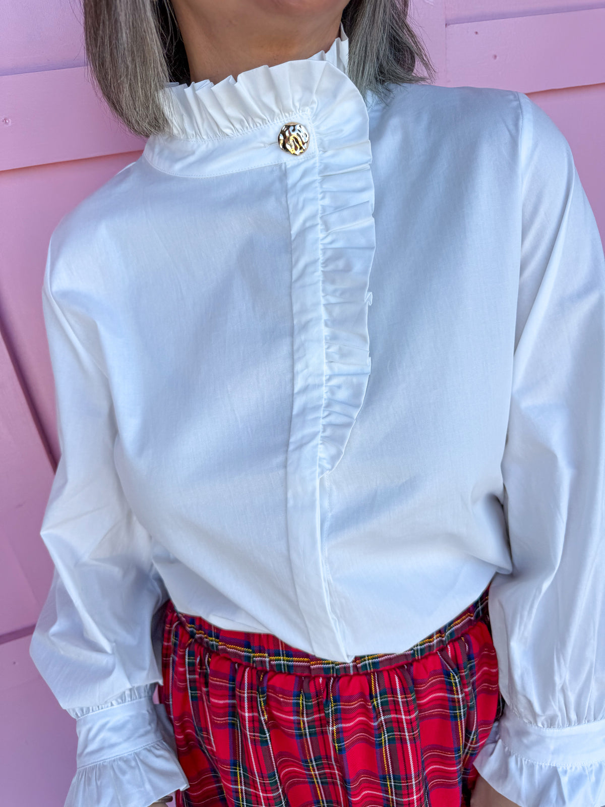 Poplin Ruffle Neck Blouse - Off White