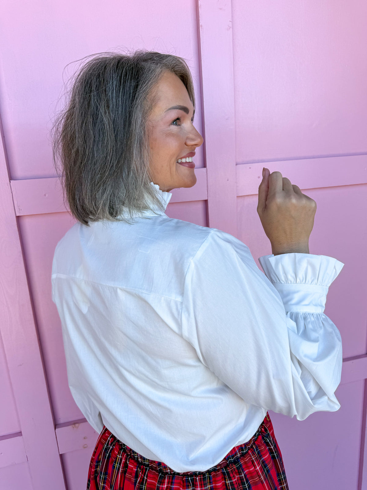 Poplin Ruffle Neck Blouse - Off White