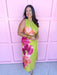 Jincy's Women's Boutique Electric Blooms Dress Pink & Orange Floral Chartreuse Dress 