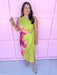 Jincy's Women's Boutique Electric Blooms Dress Pink & Orange Floral Chartreuse Dress 