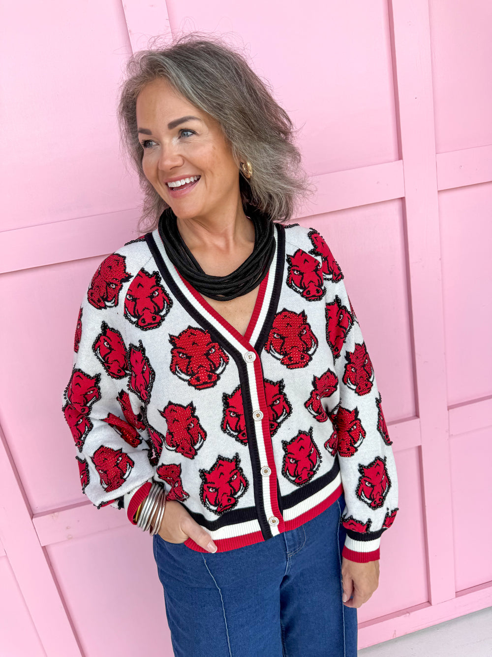 QUEEN OF SPARKLES | Arkansas® Knit Mascot Cardigan