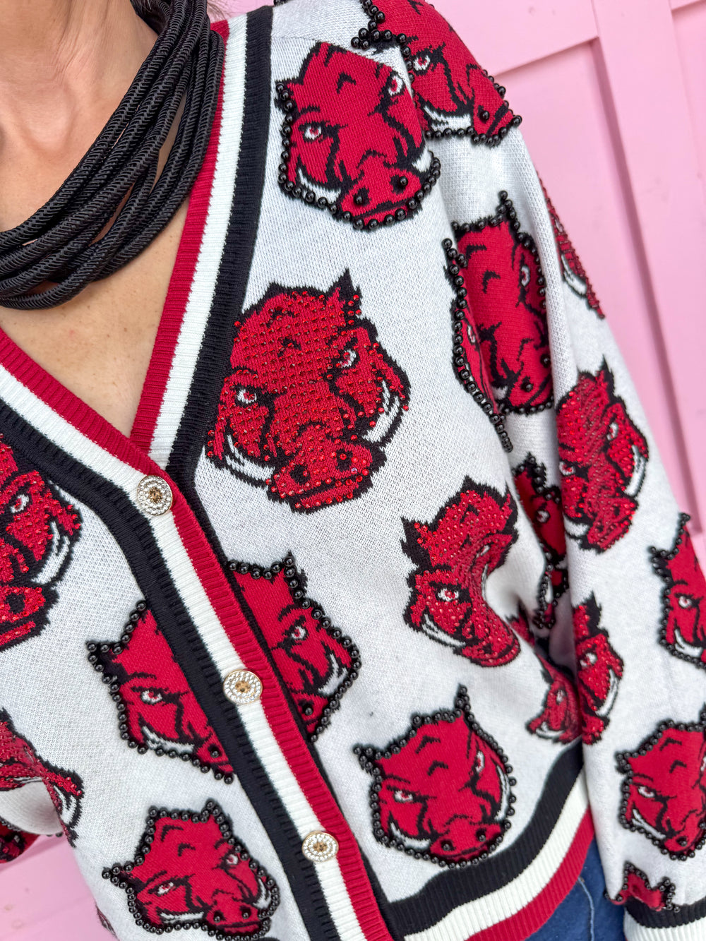 QUEEN OF SPARKLES | Arkansas® Knit Mascot Cardigan