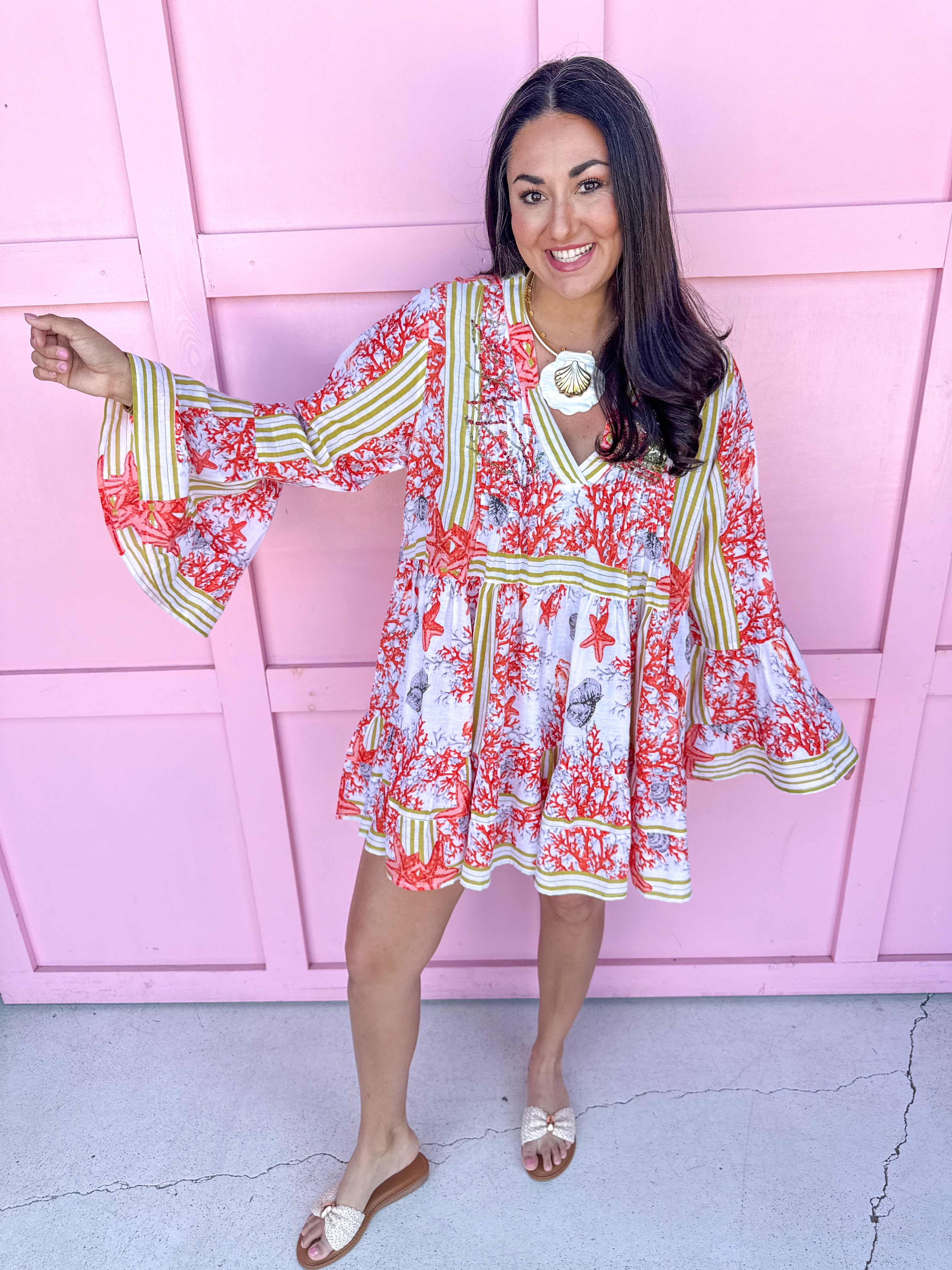 Coral Craze Beaded Coverup Dress