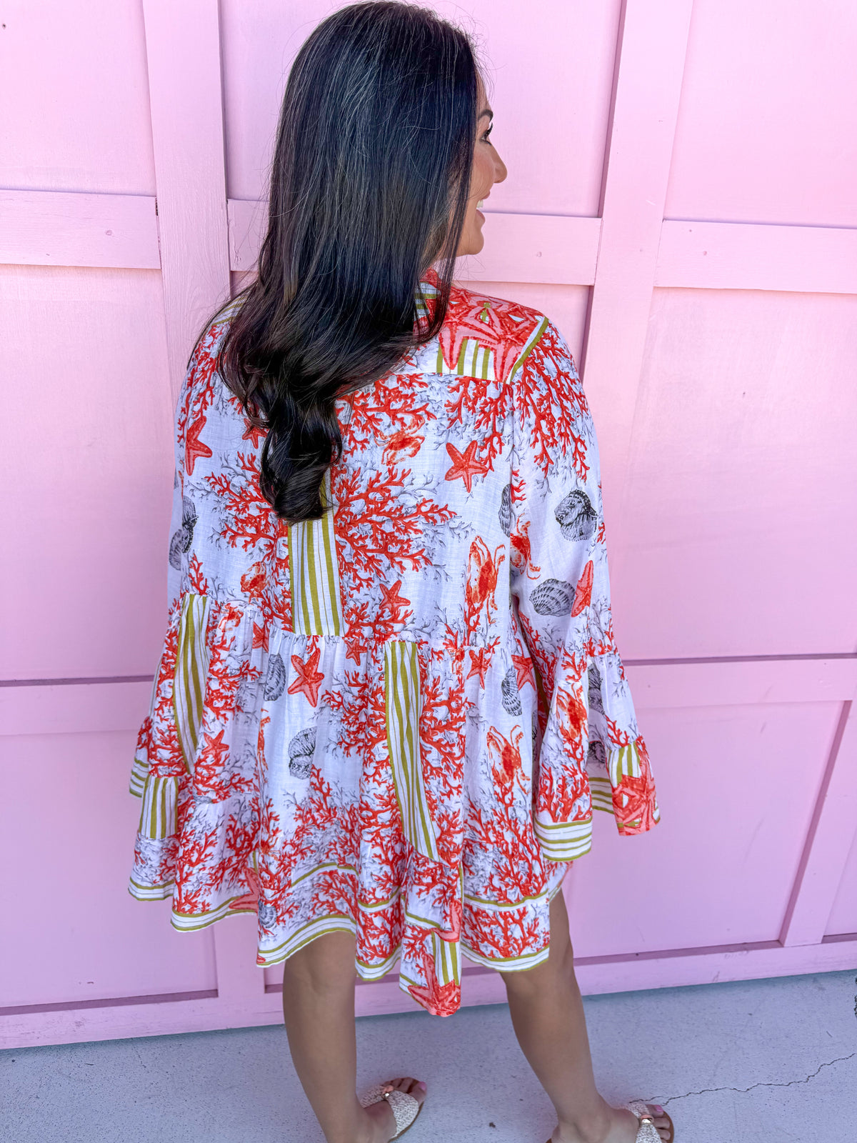 Coral Craze Beaded Coverup Dress