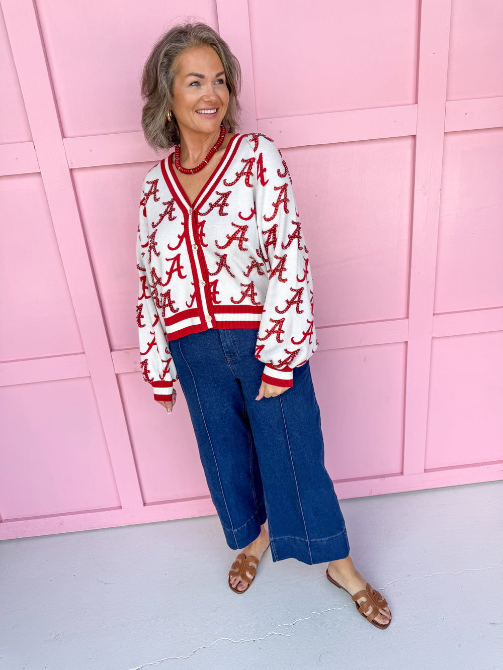 QUEEN OF SPARKLES Alabama® Knit Mascot Cardigan Crimson Tide Roll Tide womens boutique Jincy's