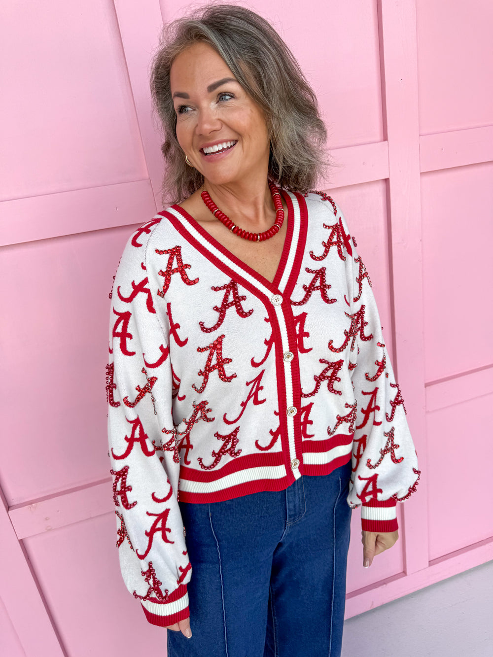 QUEEN OF SPARKLES Alabama® Knit Mascot Cardigan Crimson Tide Roll Tide womens boutique Jincy's