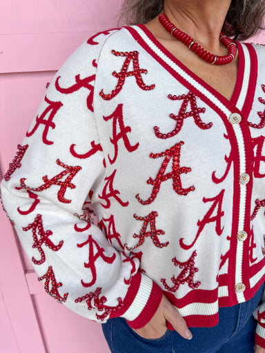 QUEEN OF SPARKLES Alabama® Knit Mascot Cardigan Crimson Tide Roll Tide womens boutique Jincy's