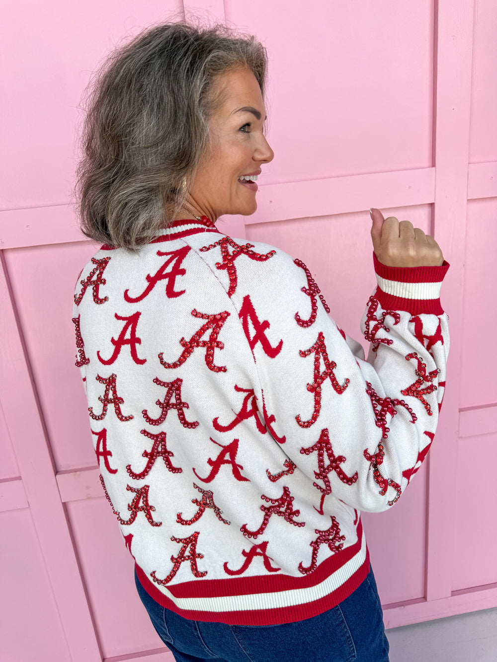 QUEEN OF SPARKLES Alabama® Knit Mascot Cardigan Crimson Tide Roll Tide womens boutique Jincy's
