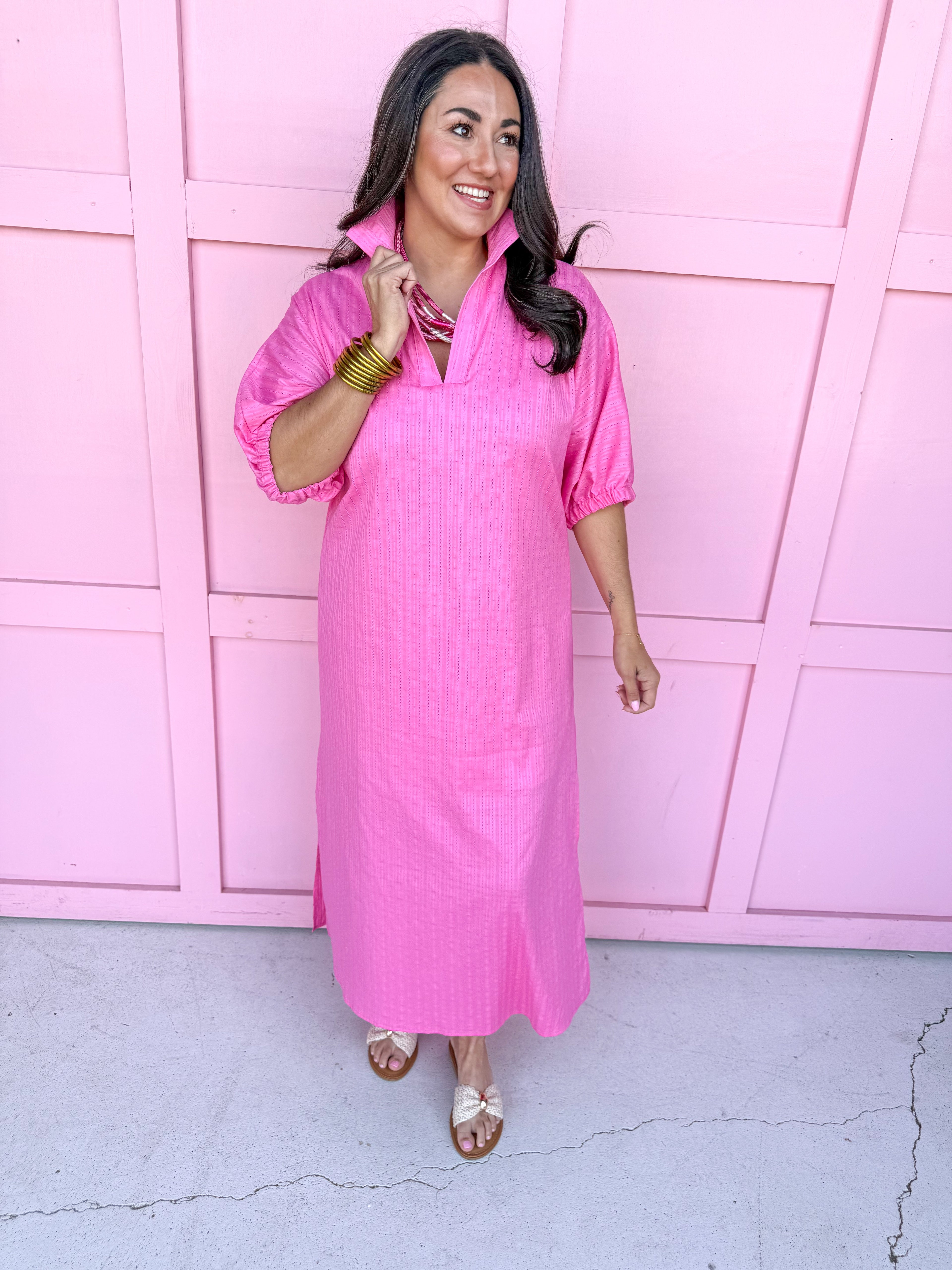 ADRIENNE | Blakely Dress - Bubblegum Jacquard Stripe