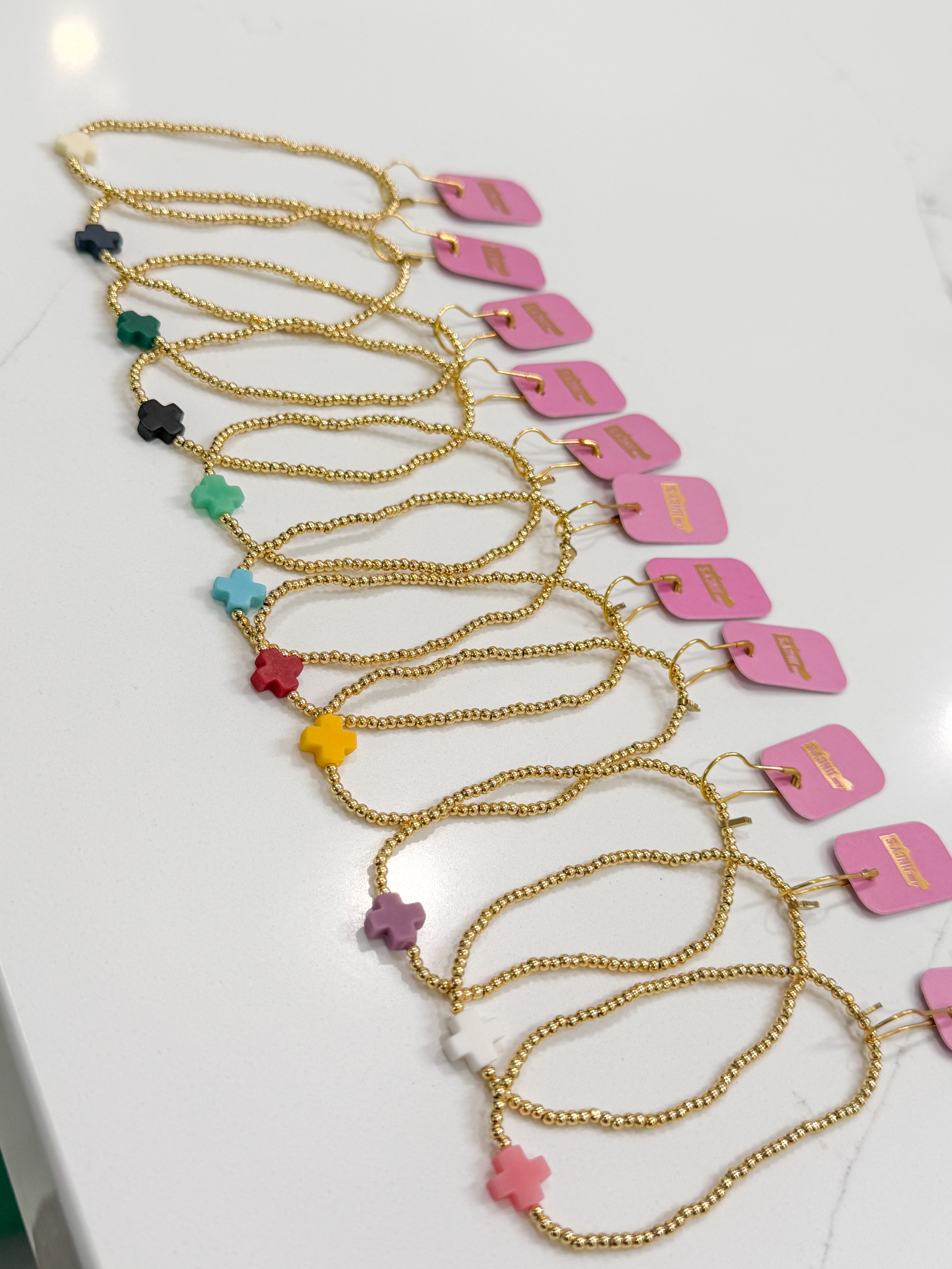 Jincy’s | Megan - 2mm - 18K Gold Bead Cross Bracelet