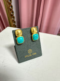 Julie Vos Catalina Earring Turquoise Blue Hammered Gold Vein Turquoise Post Back Lightweight Statement Earring Women's Jewelry Accessory Gift Jincy's