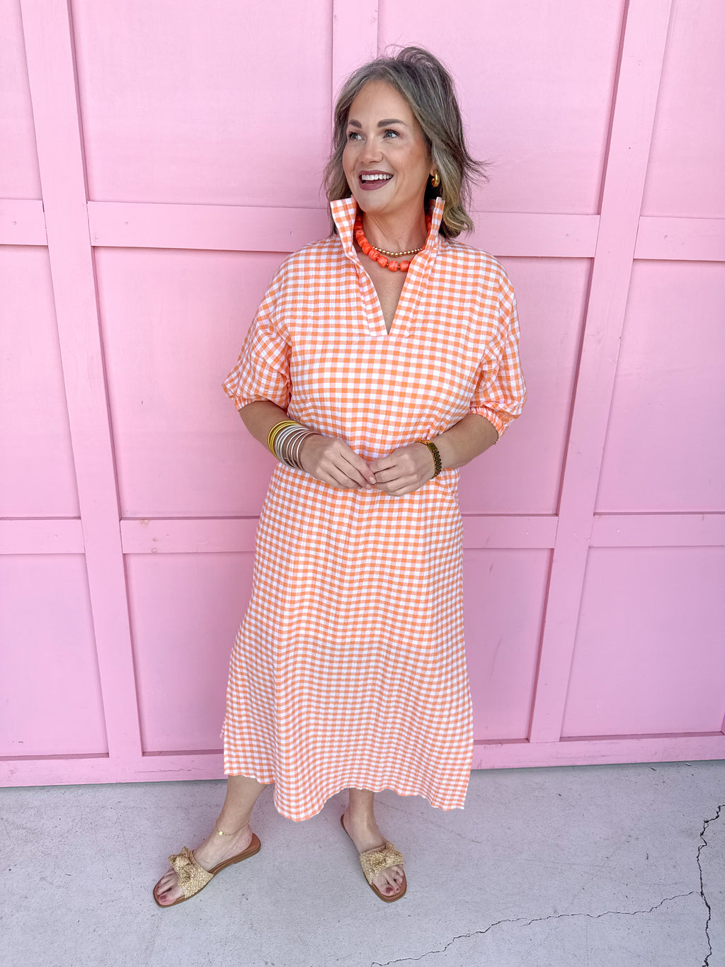 ADRIENNE | Blakely Dress - Orangesicle Seer Gingham