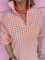 ADRIENNE | Blakely Dress - Orangesicle Seer Gingham