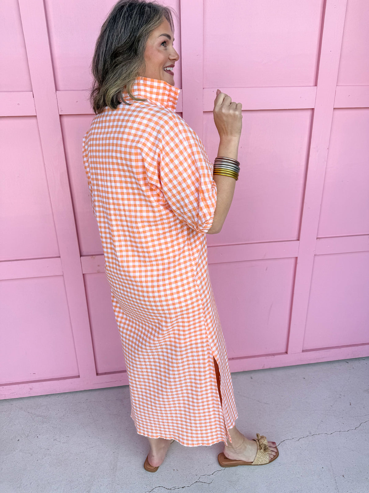 ADRIENNE | Blakely Dress - Orangesicle Seer Gingham
