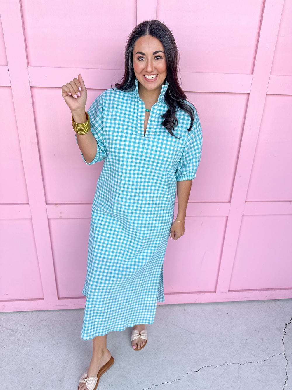ADRIENNE | Blakely Dress - Aqua Seer Gingham
