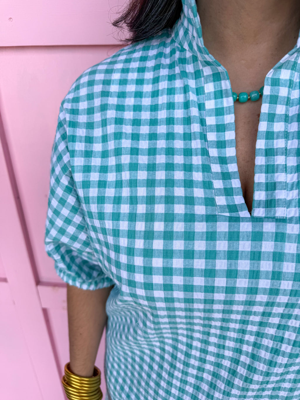 ADRIENNE | Blakely Dress - Aqua Seer Gingham