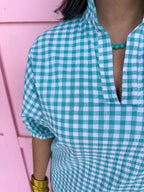 ADRIENNE | Blakely Dress - Aqua Seer Gingham