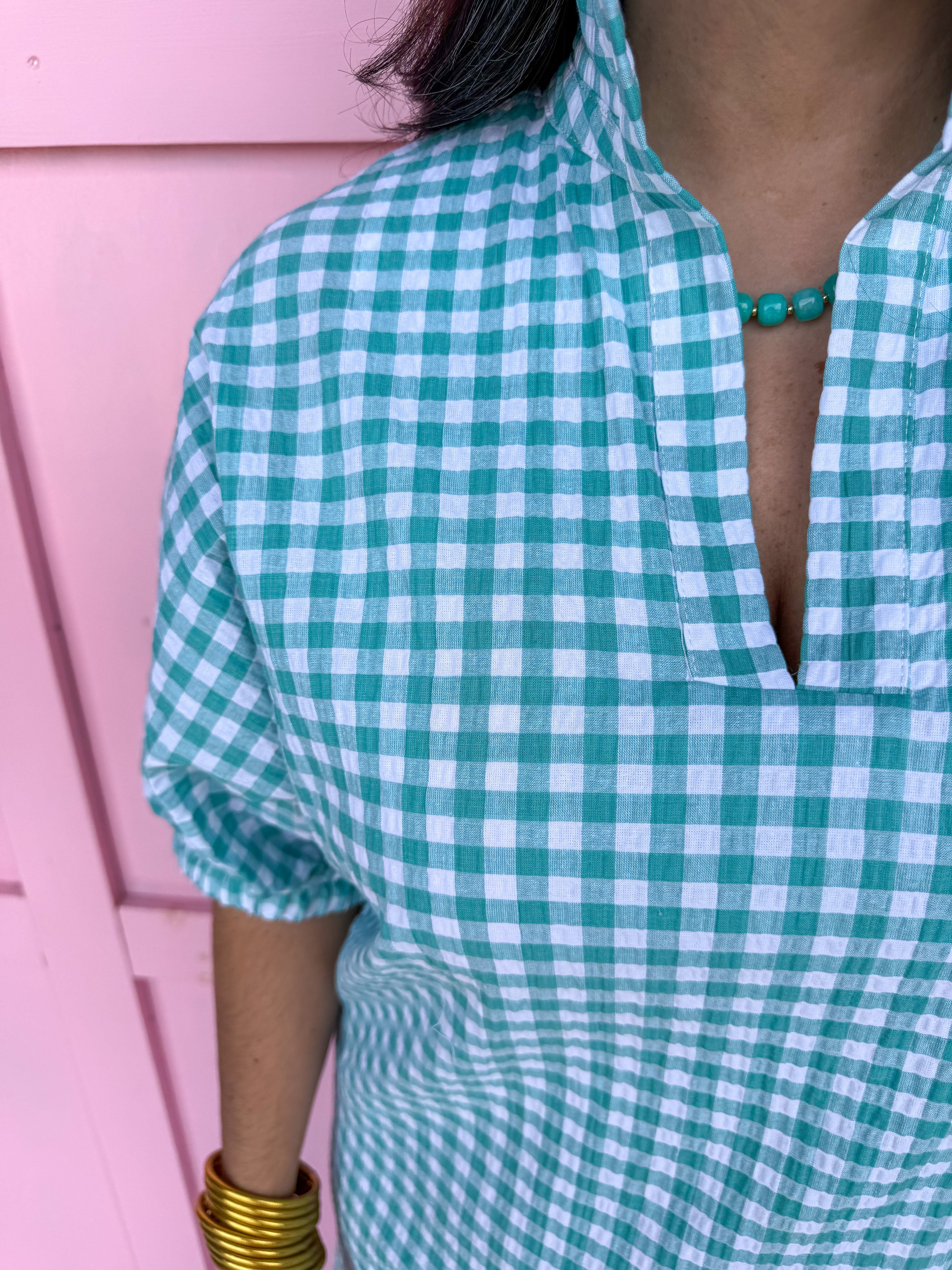 ADRIENNE | Blakely Dress - Aqua Seer Gingham
