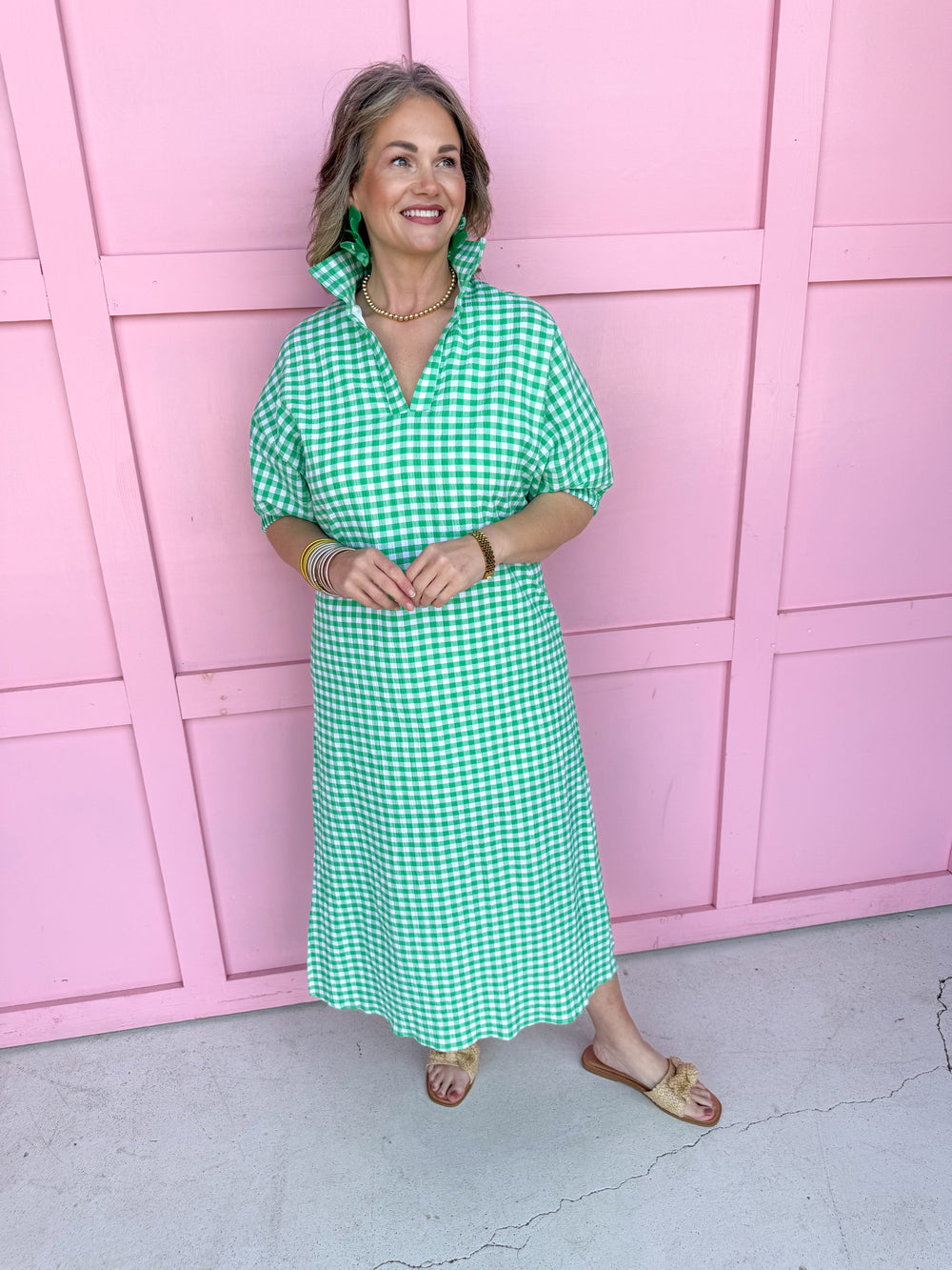 ADRIENNE | Blakely Dress - Green Apple Seer Gingham
