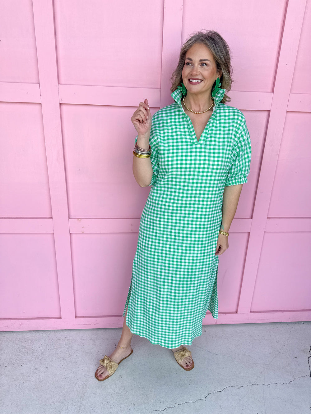 ADRIENNE | Blakely Dress - Green Apple Seer Gingham