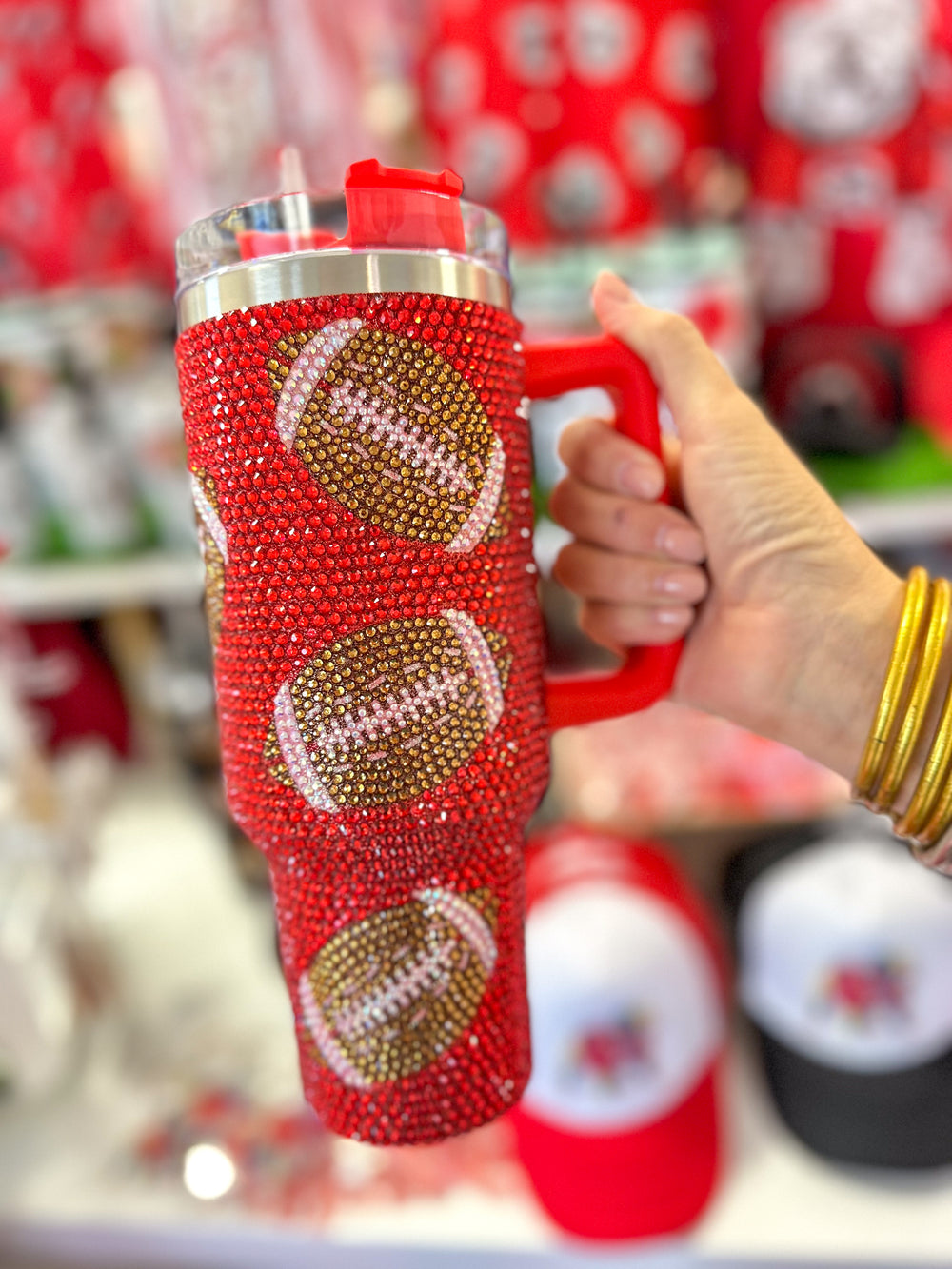 QUEEN OF SPARKLES | Red Rhinestone Football Tumbler