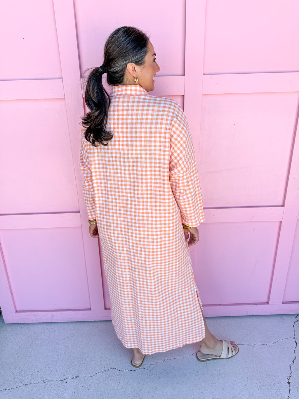 Jincy's Women's Boutique Adrienne Regan Midi Maxi Dress Orange Seer Gingham