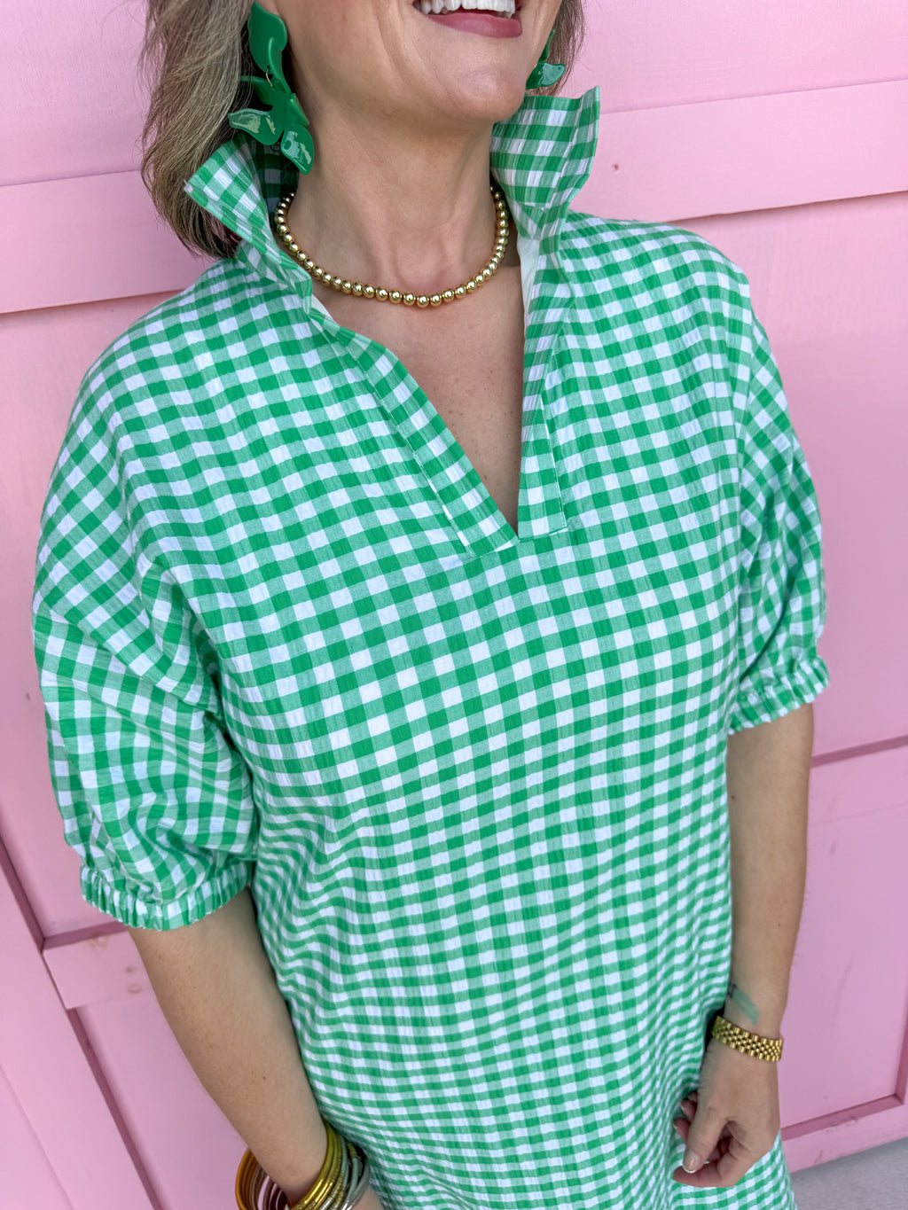 ADRIENNE | Blakely Dress - Green Apple Seer Gingham