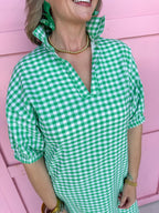 ADRIENNE | Blakely Dress - Green Apple Seer Gingham