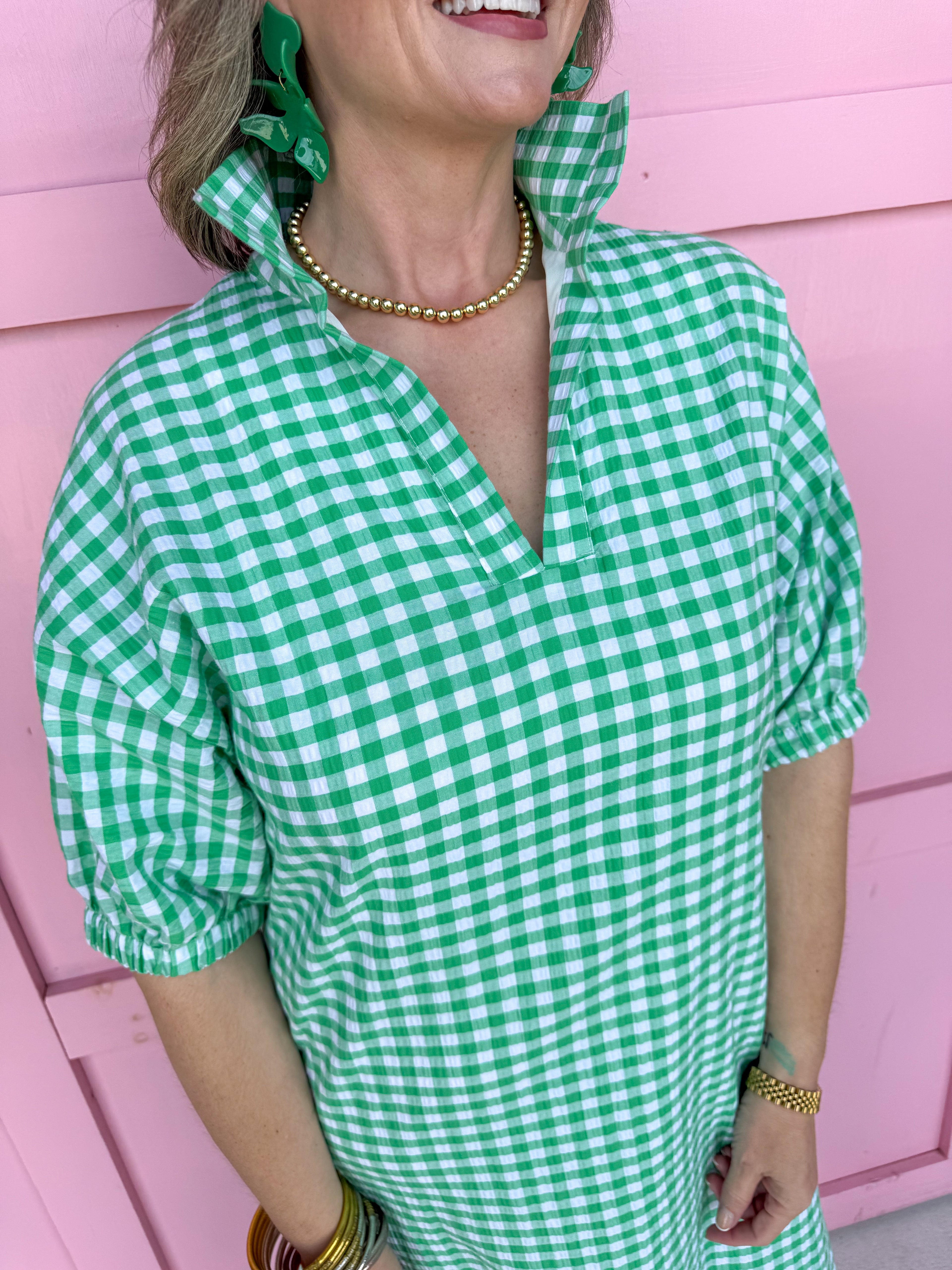 ADRIENNE | Blakely Dress - Green Apple Seer Gingham