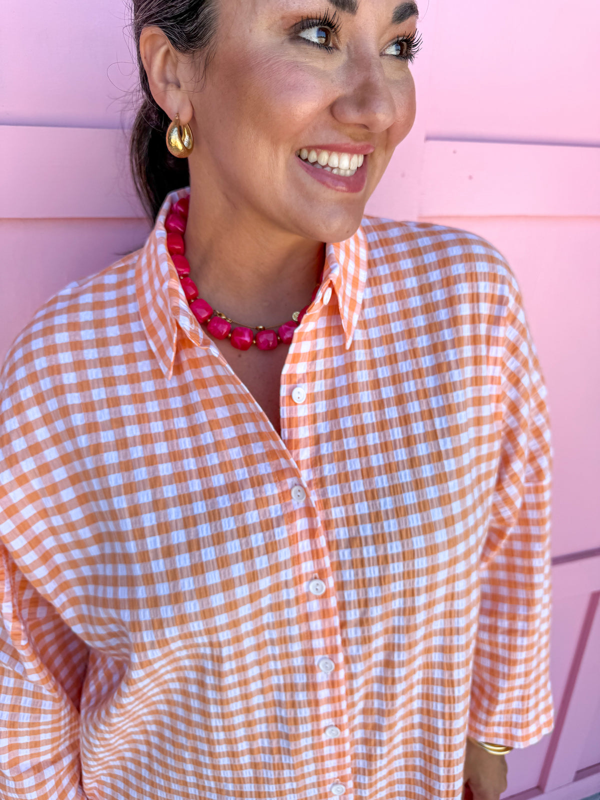 Jincy's Women's Boutique Adrienne Regan Midi Maxi Dress Orange Seer Gingham