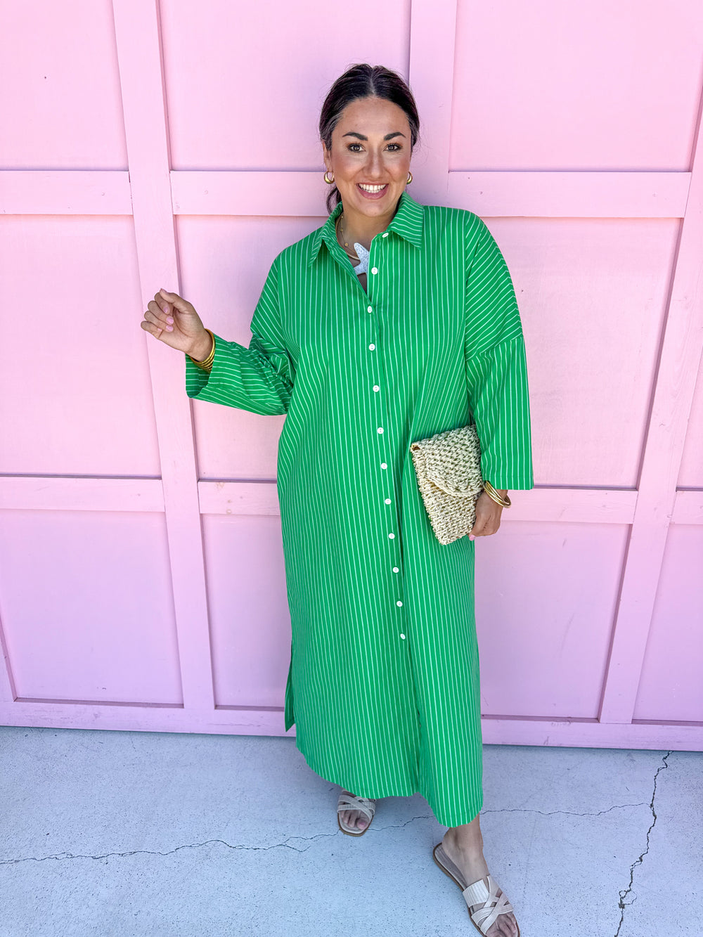 Jincy's Women's Boutique Adrienne Regan Midi Maxi Dress Green Stripe