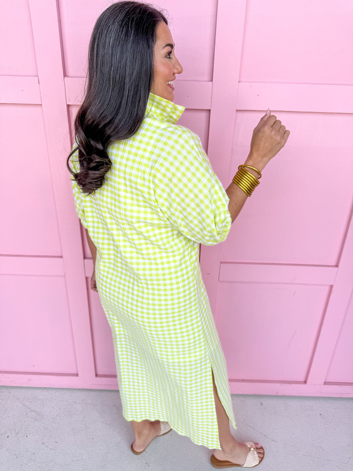 ADRIENNE | Blakely Dress - Limeade Seer Gingham