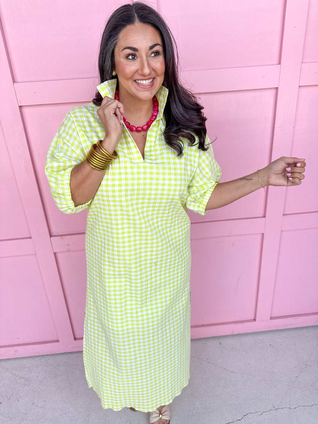 ADRIENNE | Blakely Dress - Limeade Seer Gingham