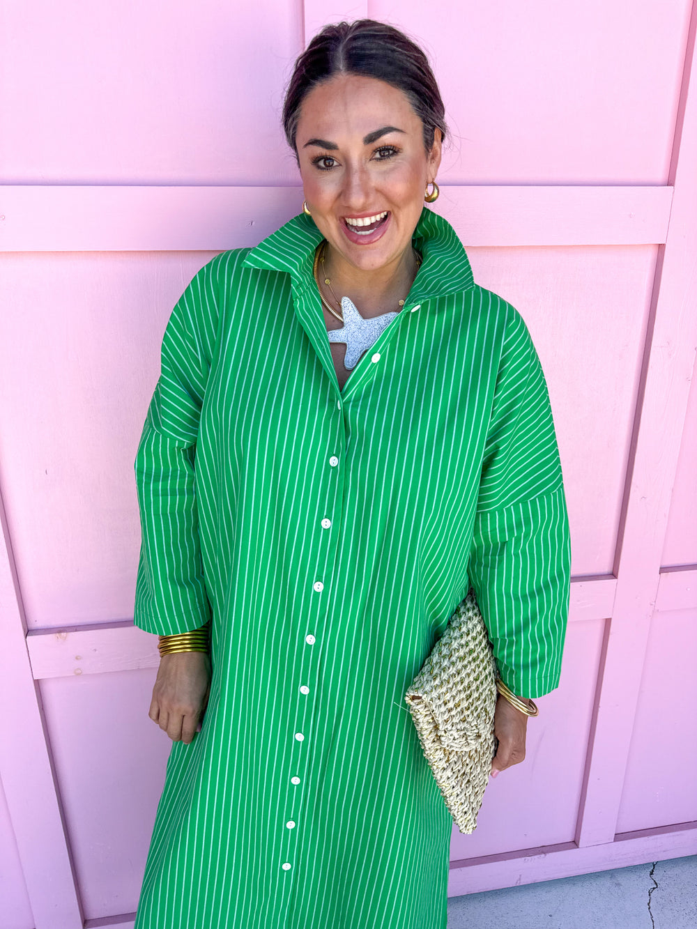 Jincy's Women's Boutique Adrienne Regan Midi Maxi Dress Green Stripe