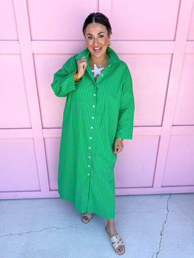 Jincy's Women's Boutique Adrienne Regan Midi Maxi Dress Green Stripe