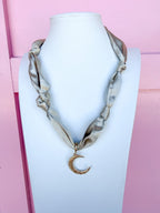 Gold Moon Scarf Necklace - Beige