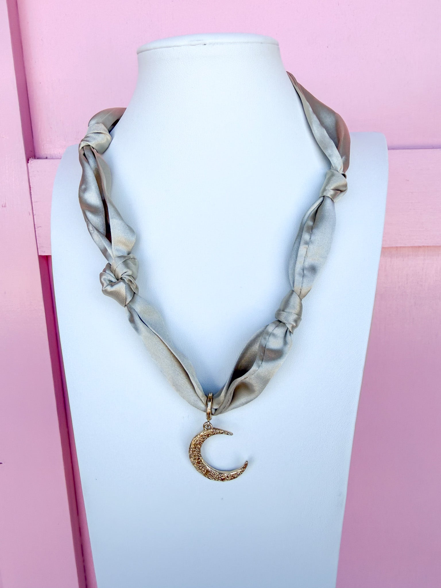 Gold Moon Scarf Necklace - Beige