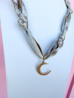 Gold Moon Scarf Necklace - Beige