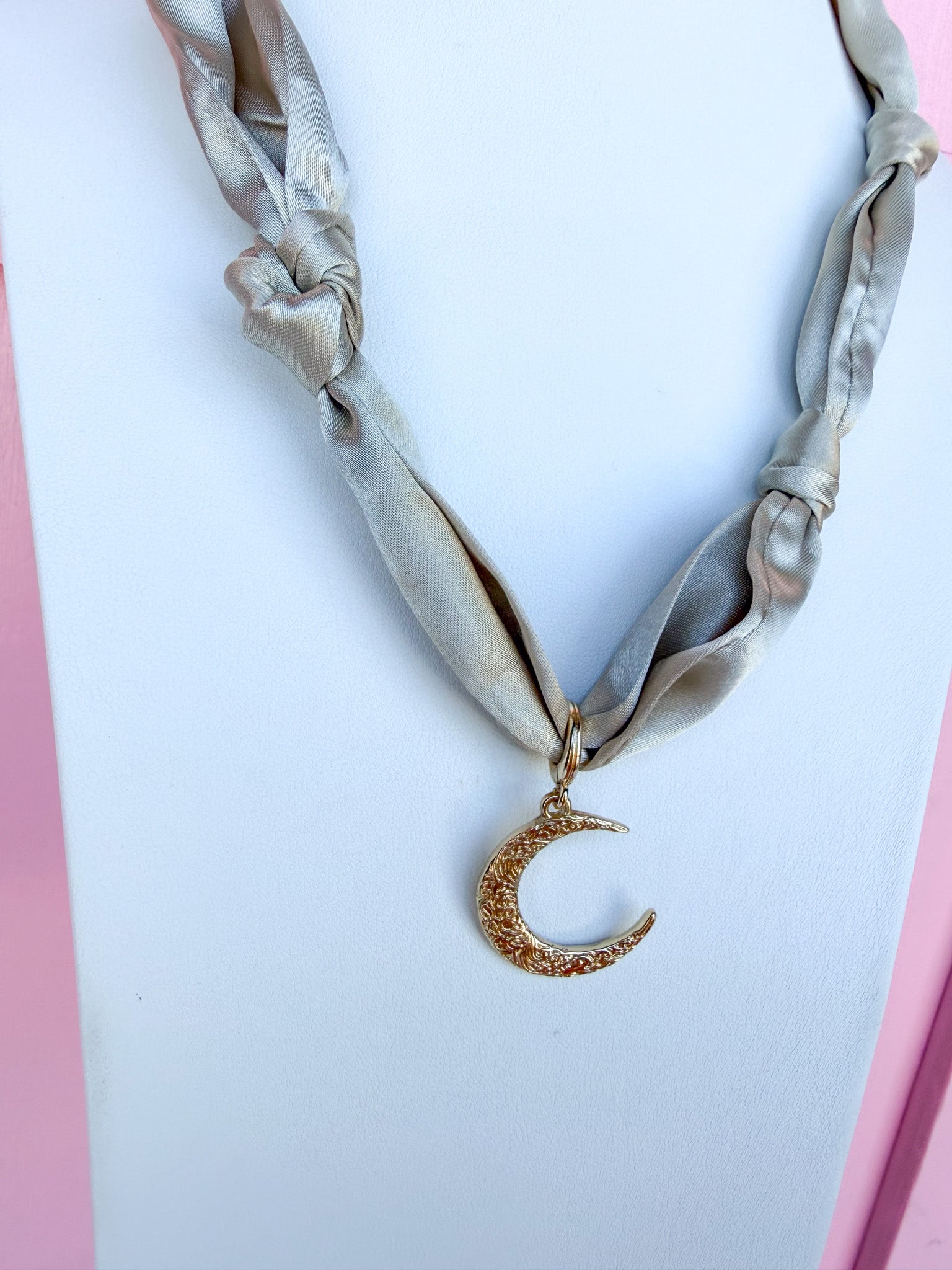 Gold Moon Scarf Necklace - Beige