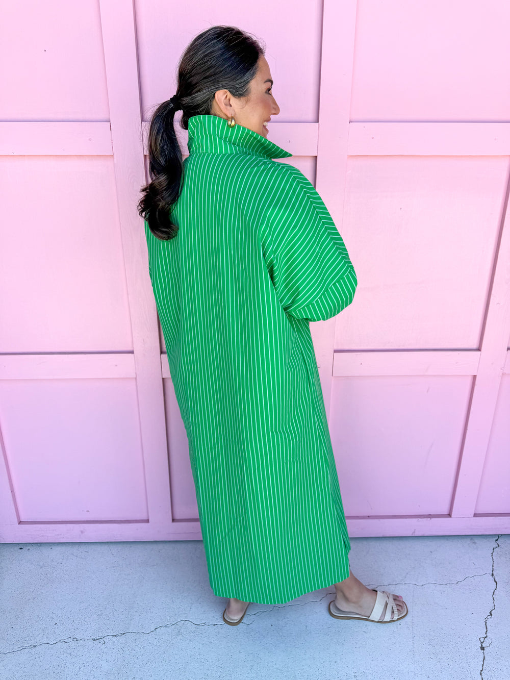 Jincy's Women's Boutique Adrienne Regan Midi Maxi Dress Green Stripe