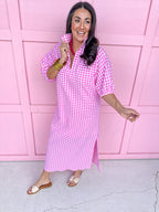 ADRIENNE | Blakely Dress - Pink Seer Gingham