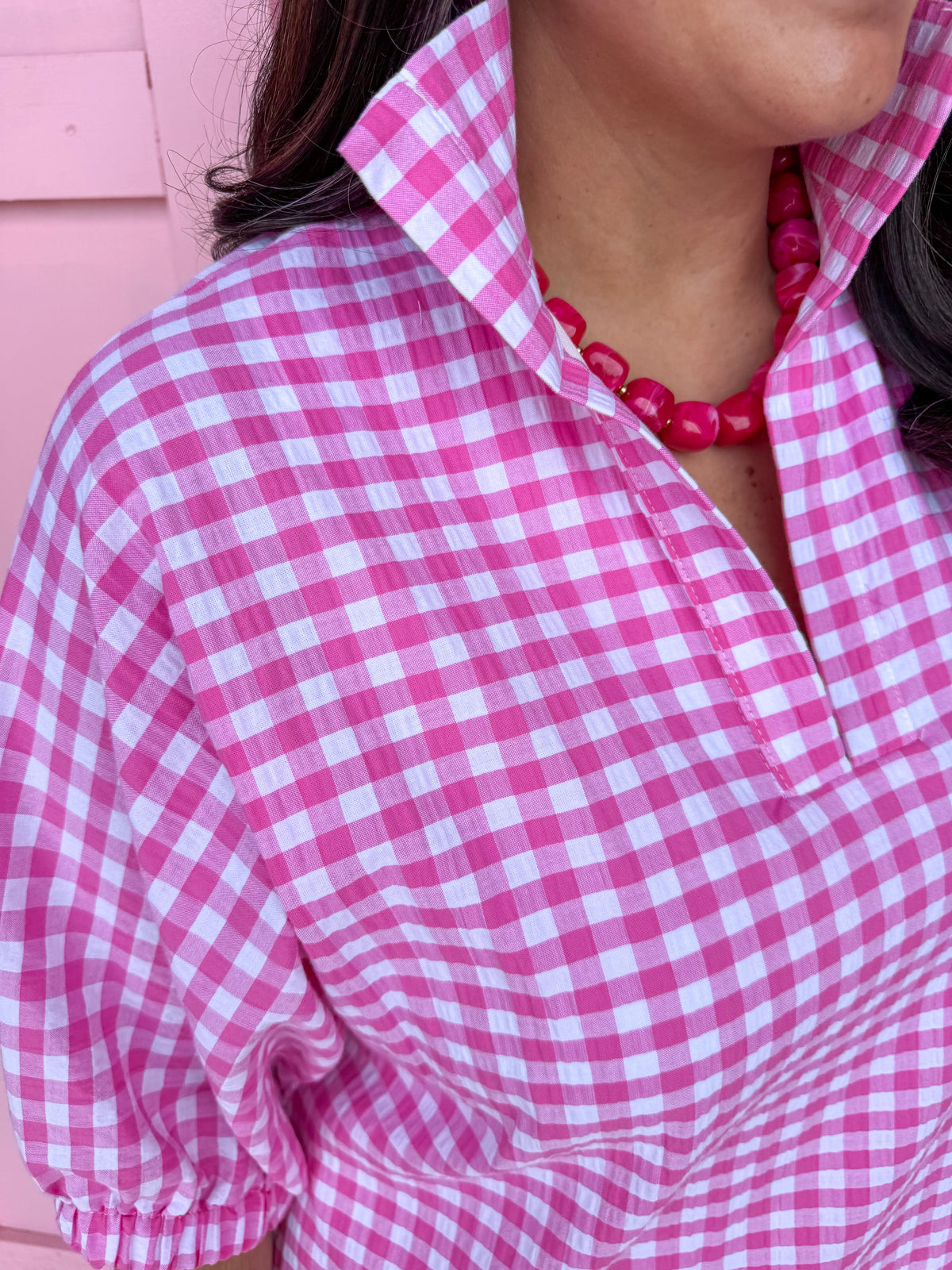 ADRIENNE | Blakely Dress - Pink Seer Gingham
